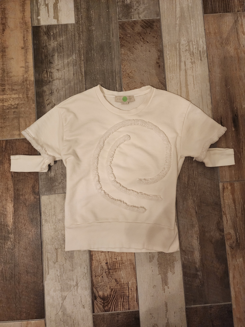 Stella McCartney White Short-Sleeve Sweatshirt with Spiral Fringe
